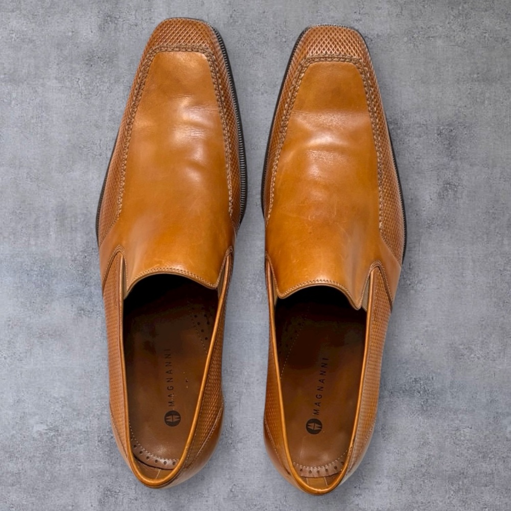 Magnanni Perforated Leather square toe brown slip on Loafers dress shoe | 12 US